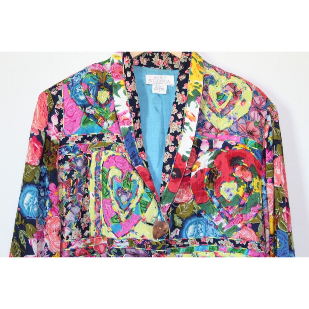 *Flawed* Sandy Starkman Embroidered Jacket Heart Floral Small Art to Wear Boho - Picture 4 of 16